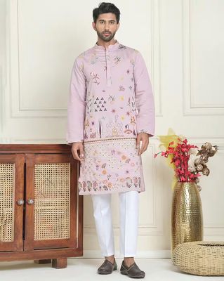 Men Floral Embroidered and Sequins Kurta Set