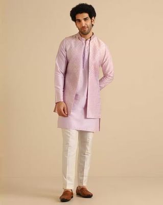 Men Regular Fit 3-Piece Kurta Pyjama Set with Nehru Jacket 