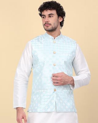 Men Embellished Nehru Jacket - Blue