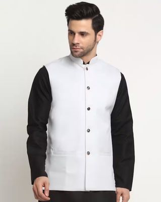 Men Mandarin Collar Nehru jacket with Insert Pockets