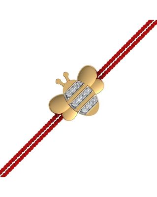 Yellow Gold Diamond-Studded Bee Pendant Rakhi