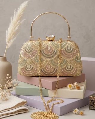 Embroidered Clutch with Chain Strap
