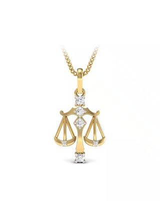 Libra Zodiac Yellow Gold Diamond Pendant