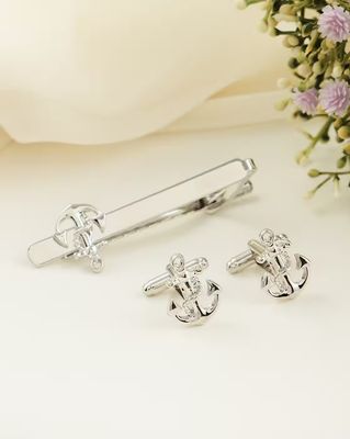Shein Combo Of 3 Men Anchor Detail Cufflinks & Tie Pins