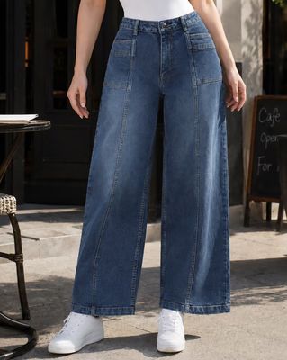 Shein Women Ankle Length Panelled Mid Wash Jeans - Dark Blue