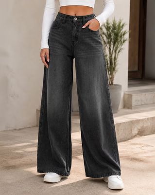 Shein Women Full Length Dart Detail Mid Wash Jeans
