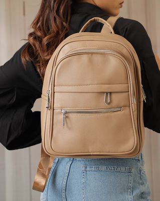 Shein Women Zip Closure Textured Everyday Backpacks - Beige