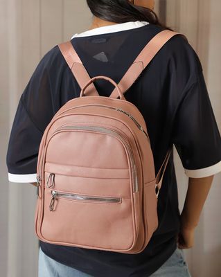Shein Women Zip Closure Textured Everyday Backpacks - Nude