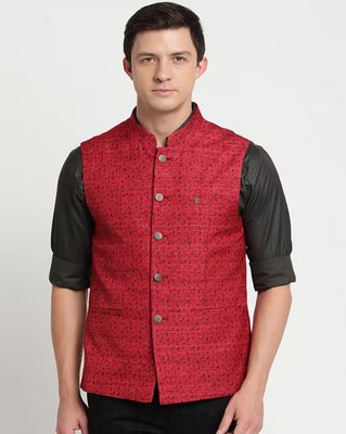 Men Printed Slim Fit Nehru Jacket