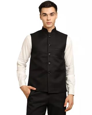 Men Regular Fit Nehru Jacket - Black