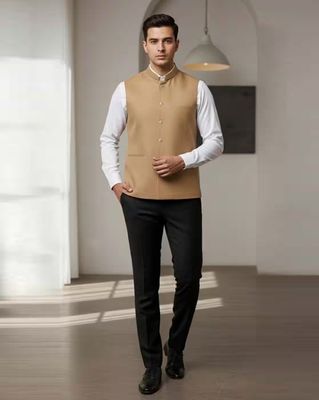 Men Regular Fit Nehru Jacket - Brown