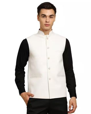 Men Regular Fit Nehru Jacket - White