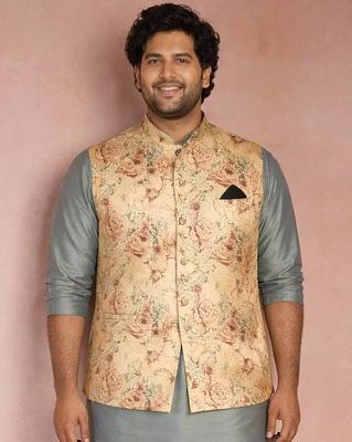 Men Mandarin-Collar Printed Nehru Jacket