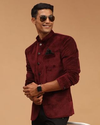 Men Micro Print Regular Fit Nehru Jacket