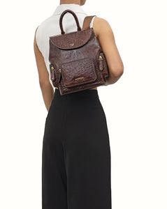 Gatwick-03 Embossed Ostrich Leather Backpack with Adjustable Straps