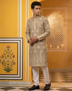 Embroidered Cotton-Blend Kurta Pyjama 