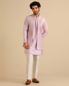 Men Regular Fit 3-Piece Kurta Pyjama Set with Nehru Jacket 