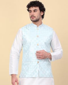 Men Embellished Nehru Jacket - Blue