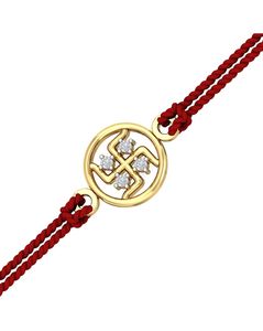 Yellow Gold Diamond-Studded Swastik Pendant Cum Rakhi