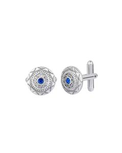 Silver-Plated Crystal-Studded Cufflinks
