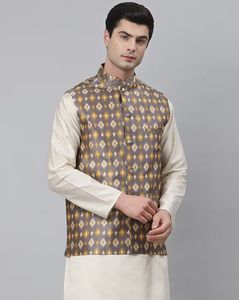 Geometric Print Sleeveless Nehru jacket