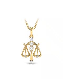 Libra Zodiac Yellow Gold Diamond Pendant