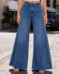Shein Women Full Length Raw Hem Panelled Mid Wash Jeans - Mid Blue