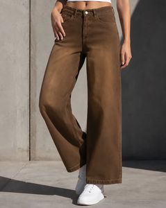 Shein Women Graphic Embroidered Detail Mid Wash Jeans - Dark Brown
