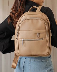 Shein Women Zip Closure Textured Everyday Backpacks - Beige