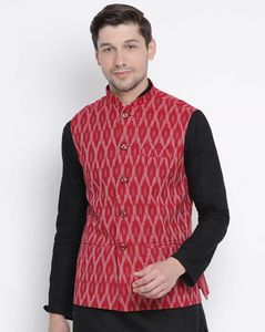 Printed Nehru Jacket with Welt Pockets
